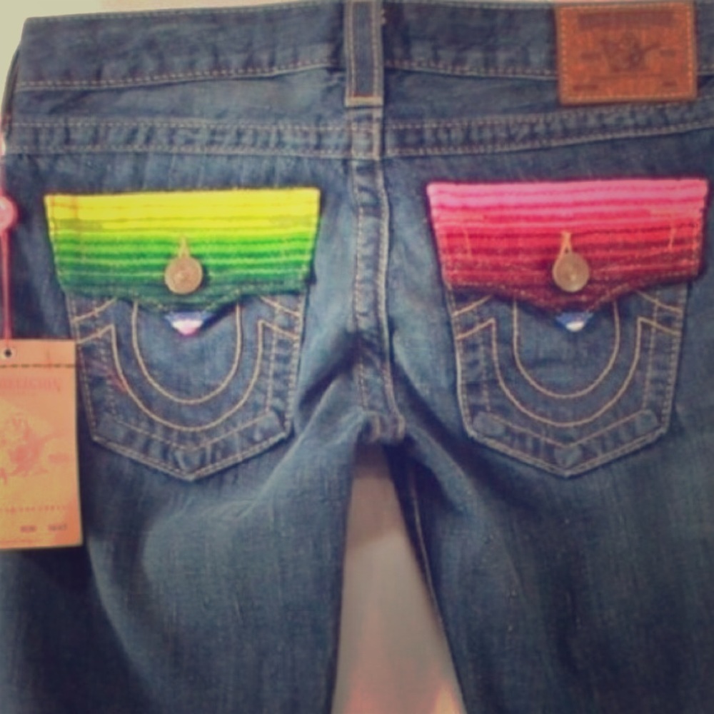 SALE True Religion Billy Baja colorful patch jeans